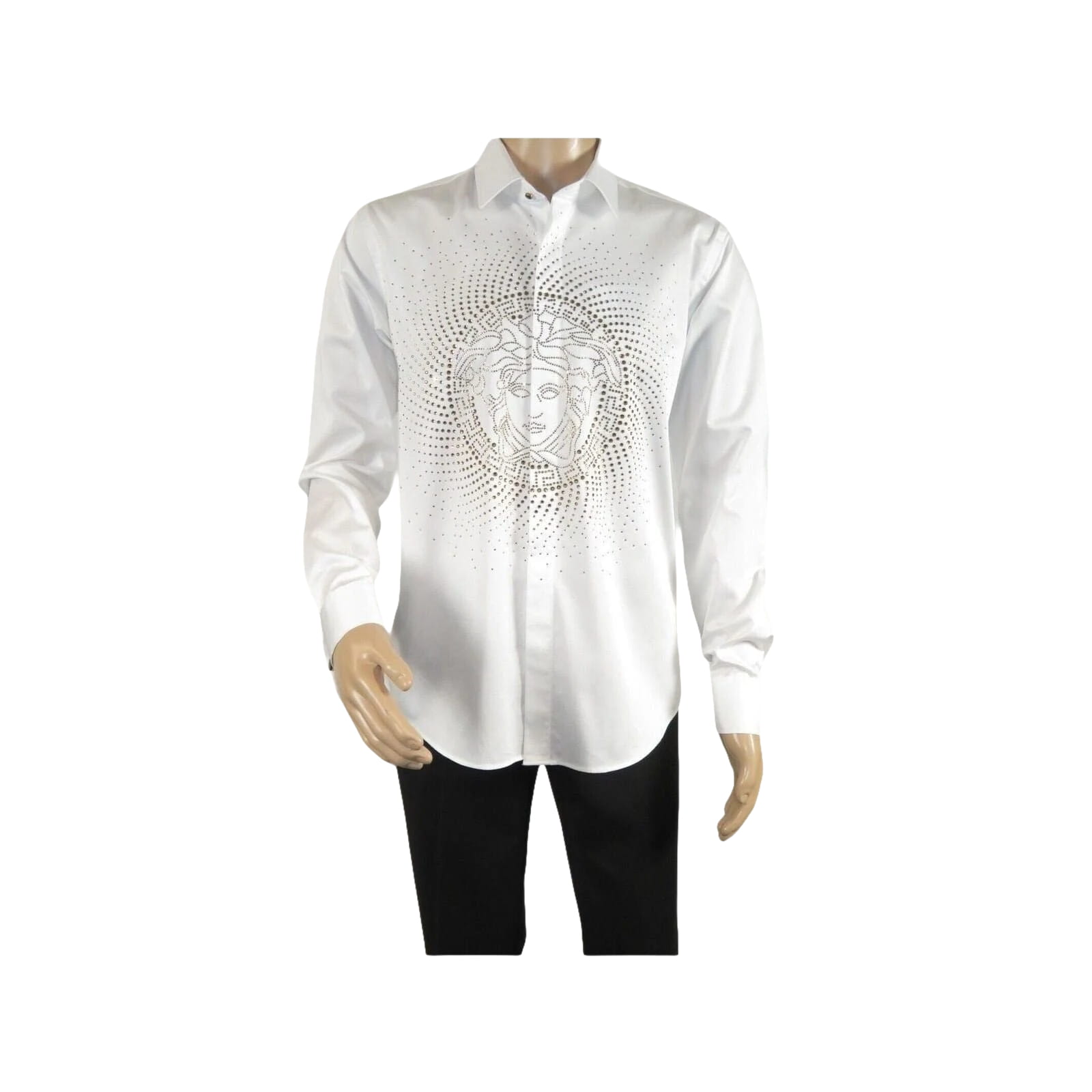 Mens CEREMONIA Shirt 100% Cotton Medusa Medallion Rhine Stones #STN 13 VRS white - J.Valintin Men's Wear Legend - 97085