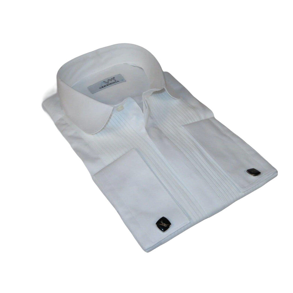 Mens CEREMONIA Tuxedo Formal Shirt 100% Cotton Turkey Slim Fit #stn 13 ata White - J.Valintin Men's Wear Legend - 97014