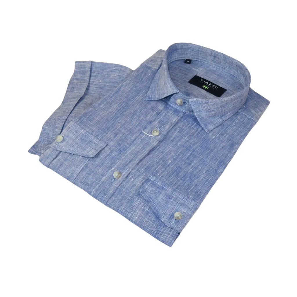 Mens Ciazzo Turkey 100% Linen Breathable Shirt Short Sleeves #Linen 33 Dark Blue - J.Valintin Men's Wear Legend - 101055