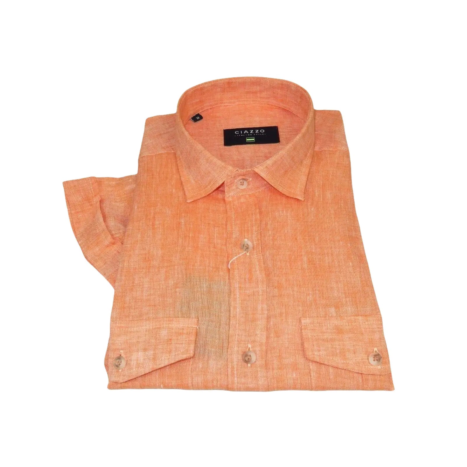 Men's Ciazzo Turkey 100% Linen Breathable Shirt Short Sleeves #Linen 66 Orange - J.Valintin Men's Wear Legend - 101063