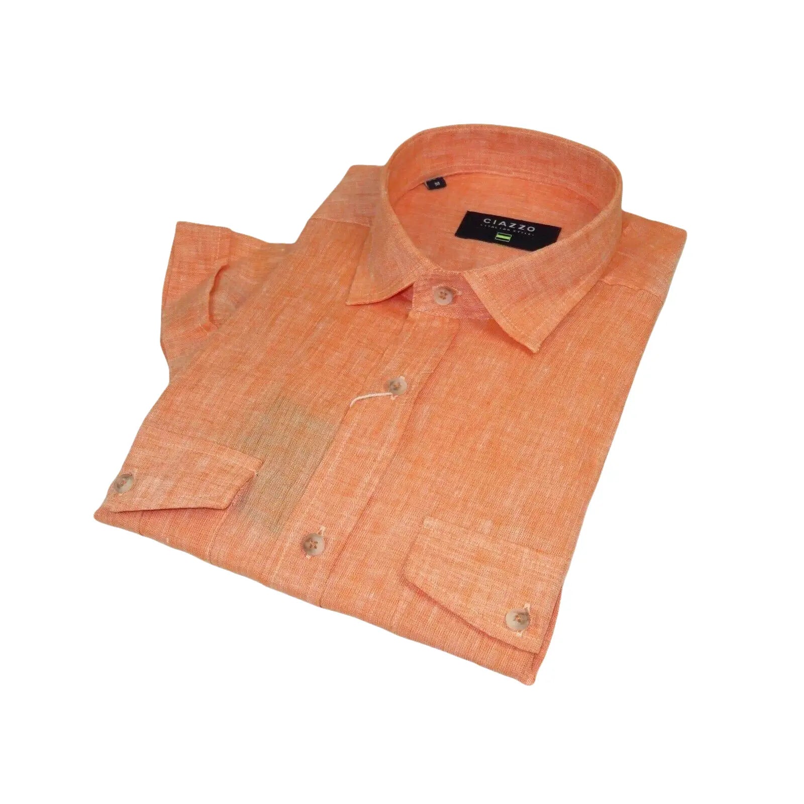 Men's Ciazzo Turkey 100% Linen Breathable Shirt Short Sleeves #Linen 66 Orange - J.Valintin Men's Wear Legend - 101063