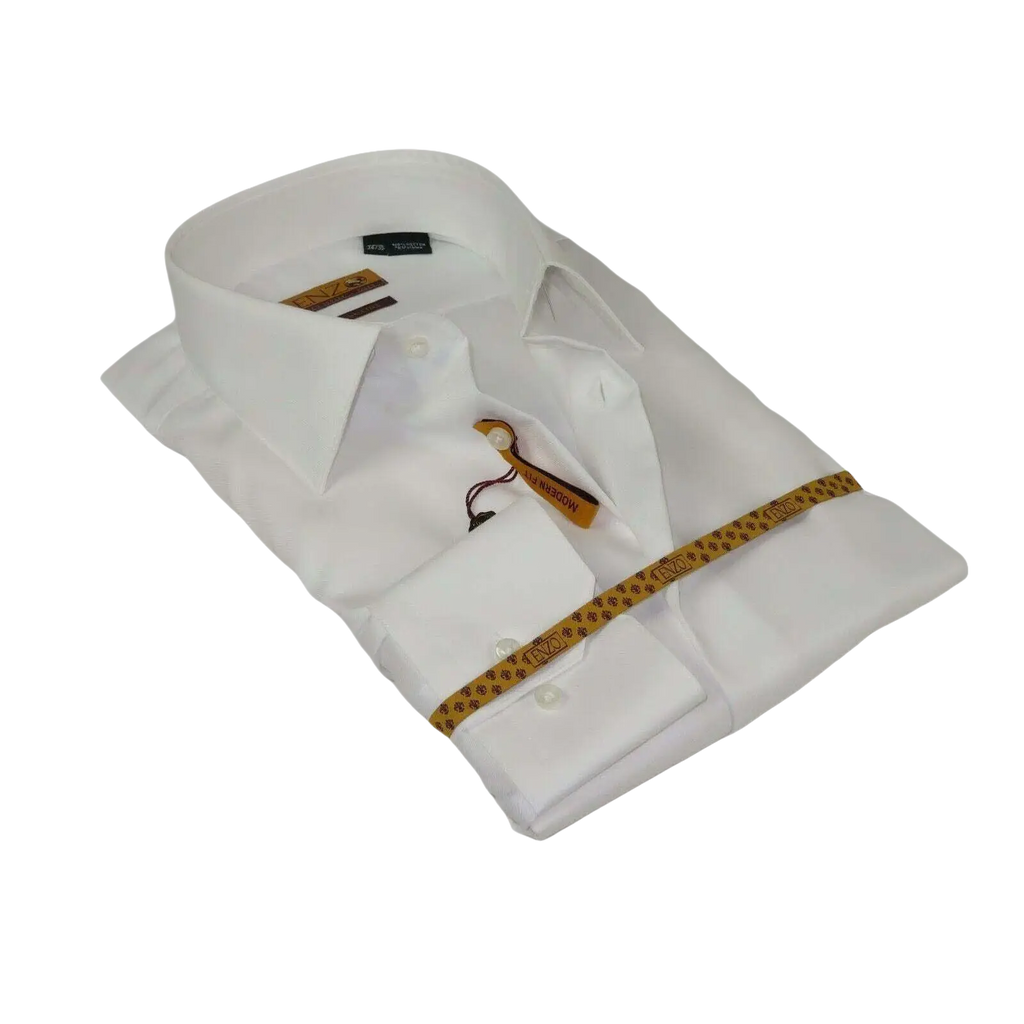Mens ENZO Egyptian Soft Cotton Dress Shirt Barrel Cuff Wrinkle Free 61101 White - J.Valintin Men's Wear Legend - 13129