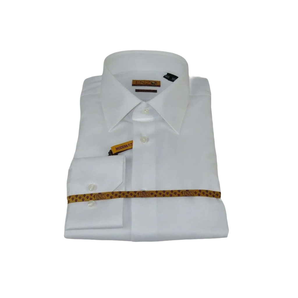 Mens ENZO Egyptian Soft Cotton Dress Shirt Barrel Cuff Wrinkle Free 61101 White - J.Valintin Men's Wear Legend - 13129