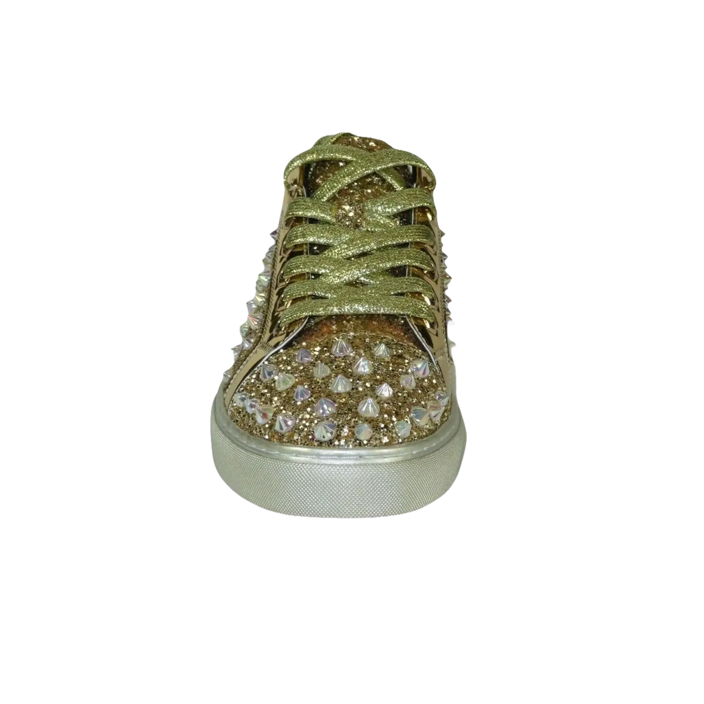 Mens Fancy Shoes By FIESSO AURELIO GARCIA, Spikes Rhine stones 2413 Gold - J.Valintin Men's Wear Legend - 95066