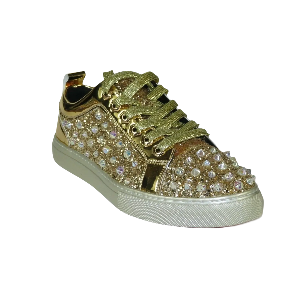 Mens Fancy Shoes By FIESSO AURELIO GARCIA, Spikes Rhine stones 2413 Gold - J.Valintin Men's Wear Legend - 95066