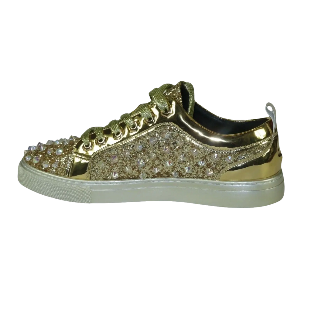 Mens Fancy Shoes By FIESSO AURELIO GARCIA, Spikes Rhine stones 2413 Gold - J.Valintin Men's Wear Legend - 95066
