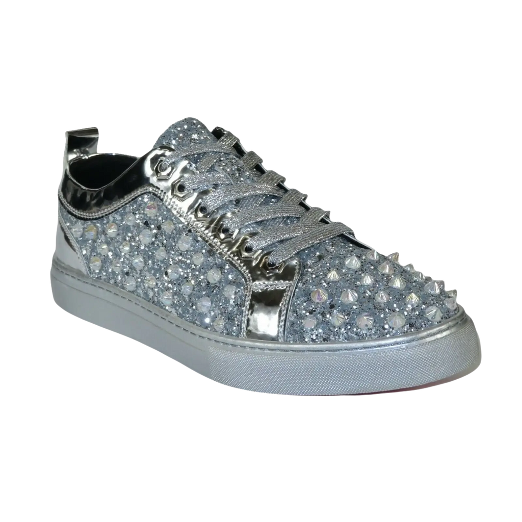 Mens Fancy Shoes By FIESSO AURELIO GARCIA, Spikes Rhine stones 2413 Silver - J.Valintin Men's Wear Legend - 95072