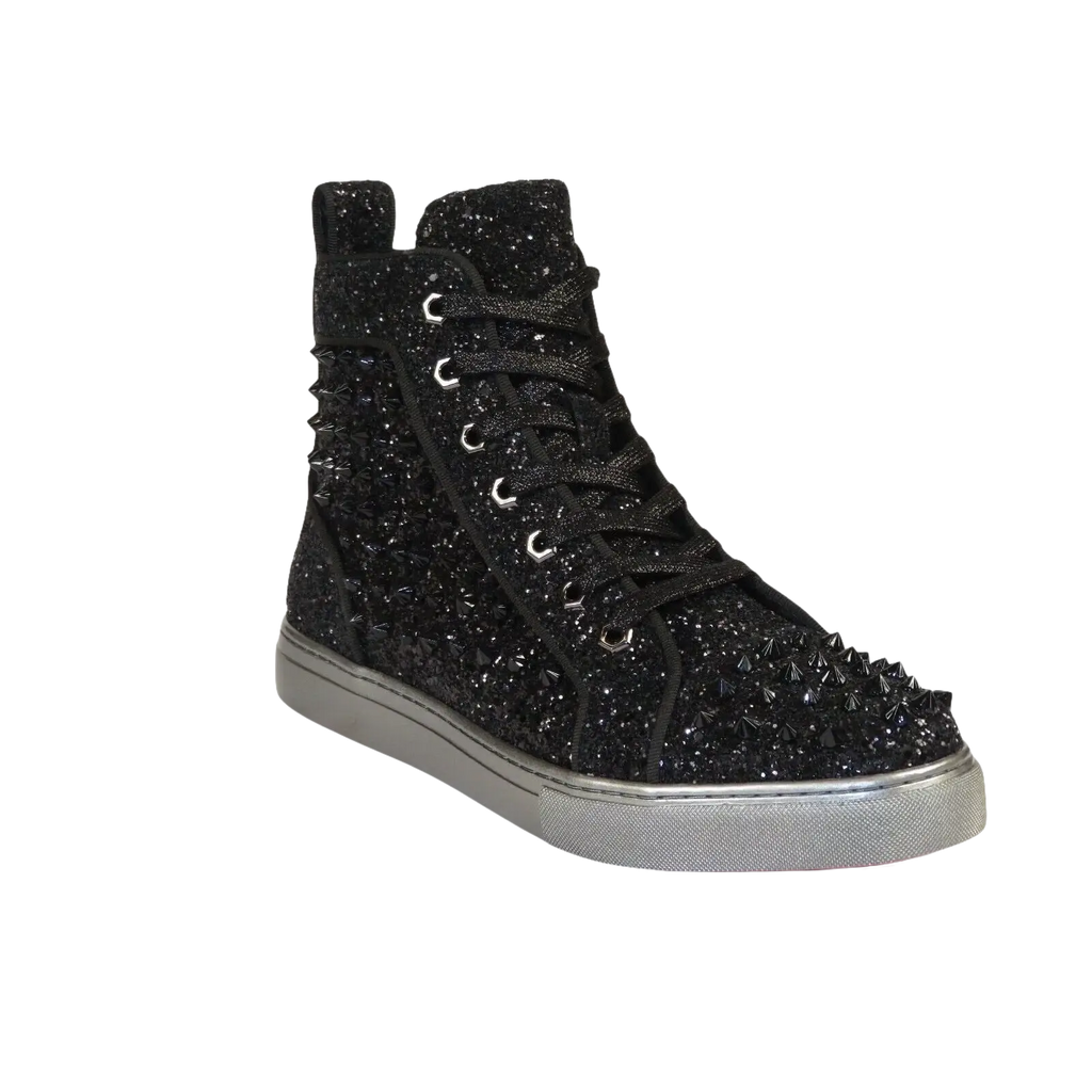 Mens High Top Shoes By FIESSO AURELIO GARCIA ,Spikes Rhine stones 2409 Black - J.Valintin Men's Wear Legend - 95023