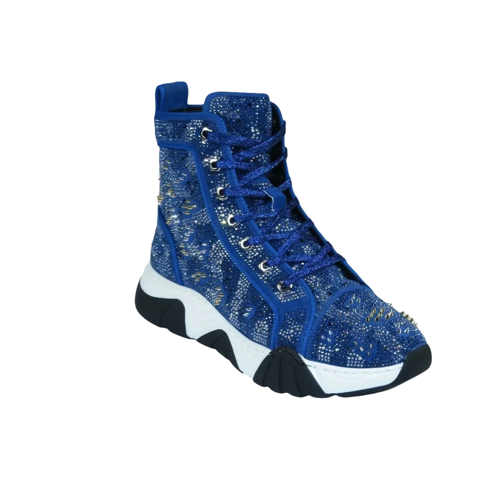 Mens High Top Shoes By FIESSO AURELIO GARCIA,Spikes Rhine stones 2412 Navy Blue - J.Valintin Men's Wear Legend - 95041