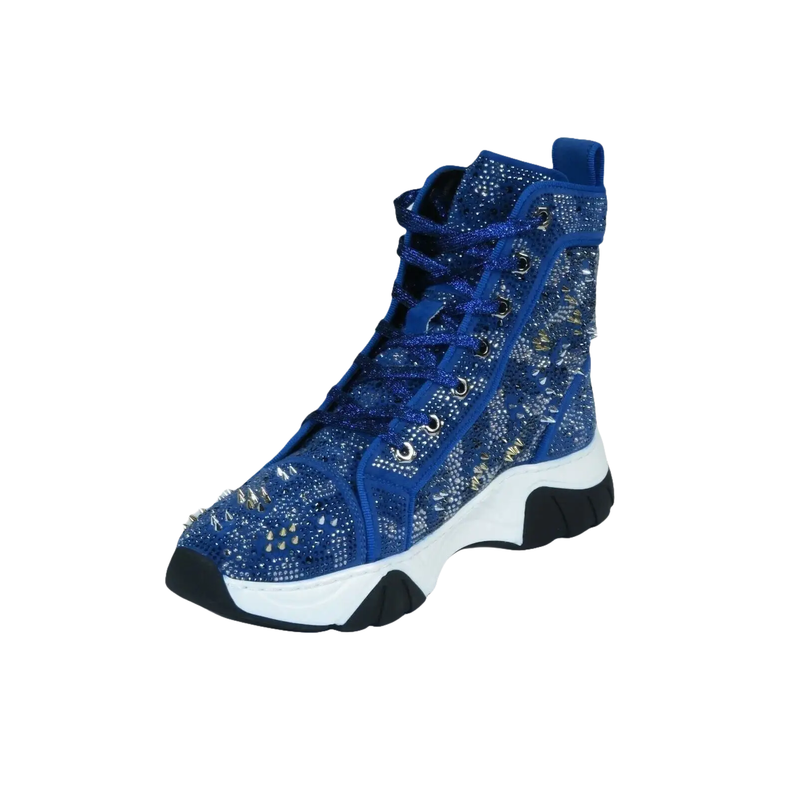 Mens High Top Shoes By FIESSO AURELIO GARCIA,Spikes Rhine stones 2412 Navy Blue - J.Valintin Men's Wear Legend - 95041