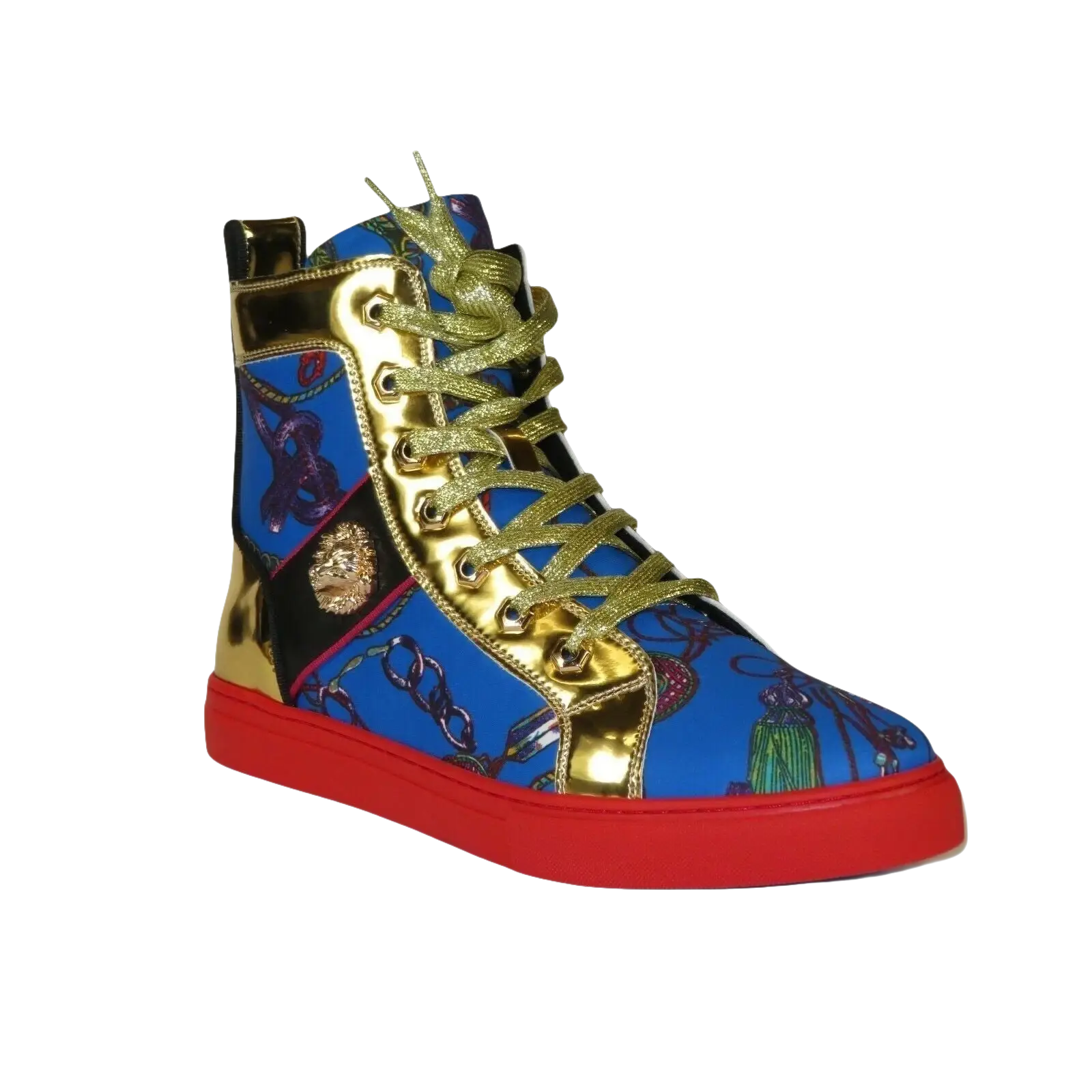 Mens High Top Shoes FIESSO by AURELIO GARCIA Chain Medusa Celebrity 2421 Blue - J.Valintin Men's Wear Legend - 95091