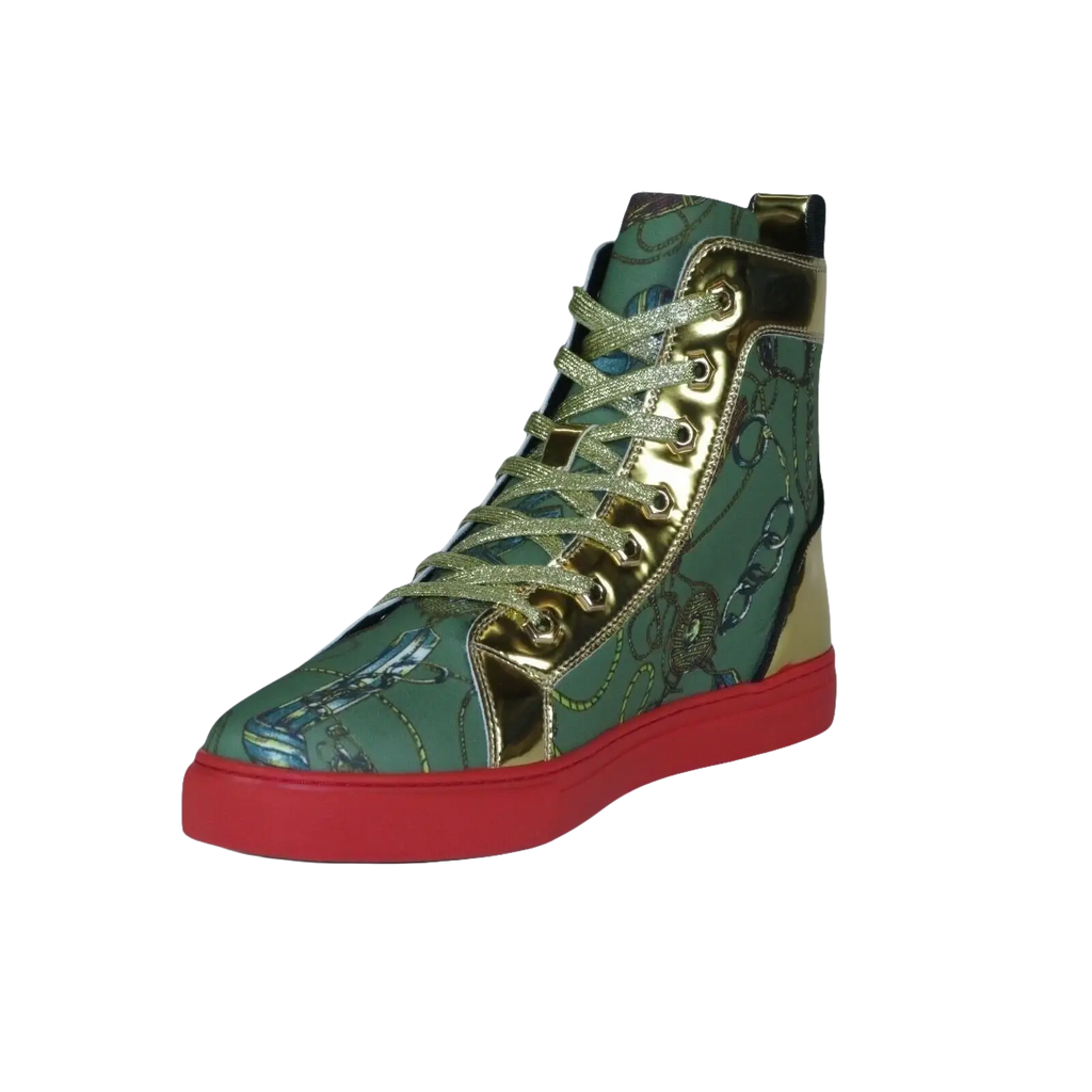 Mens High Top Shoes FIESSO by AURELIO GARCIA Chain Medusa Celebrity 2421 Green - J.Valintin Men's Wear Legend - 95097