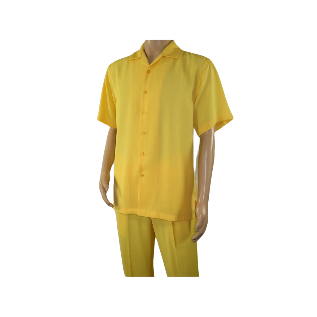 Mens INSERCH 2pc Walking Leisure Suit Shirt Pants Set Short Sleeves 9356 Banana - J.Valintin Men's Wear Legend - 94159