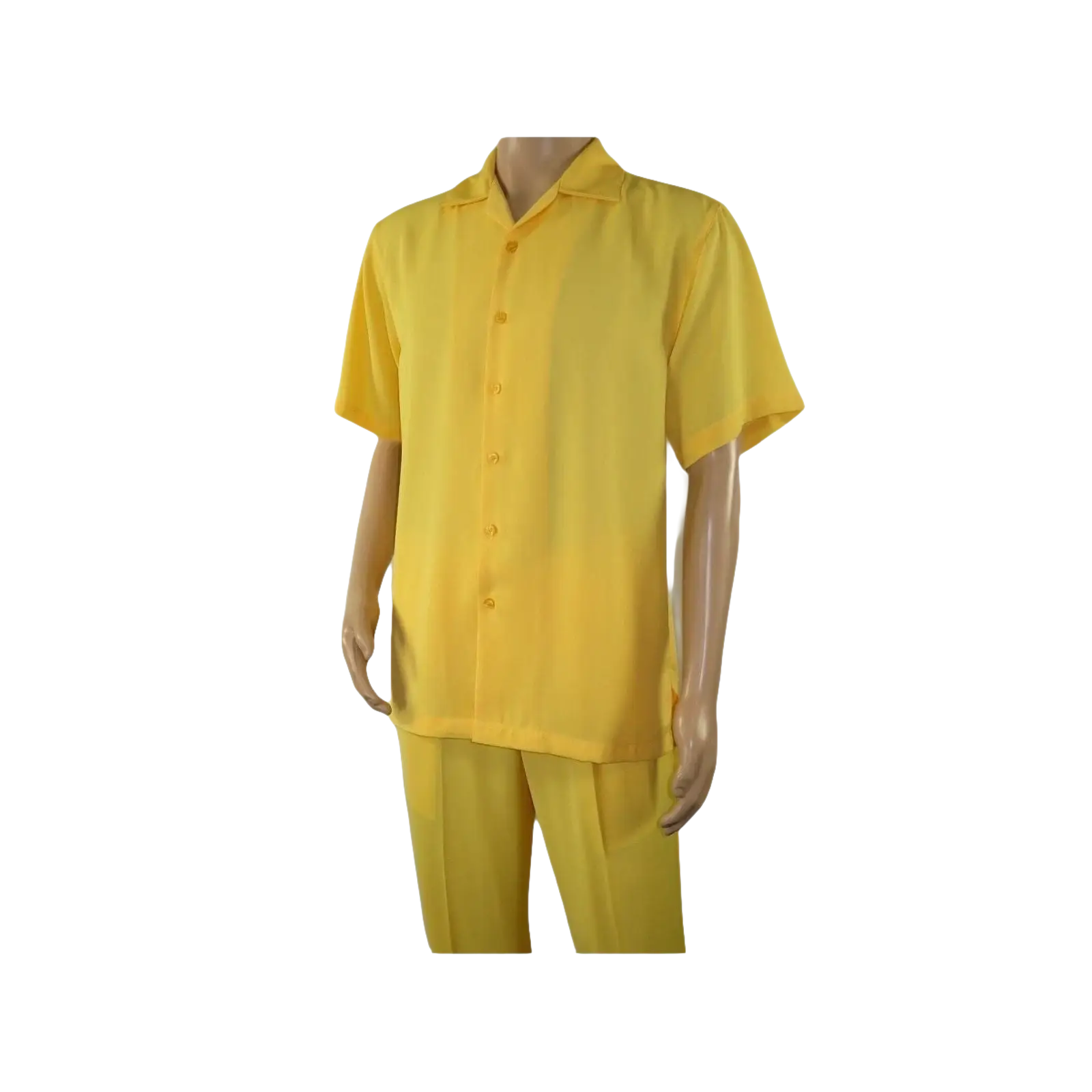 Mens INSERCH 2pc Walking Leisure Suit Shirt Pants Set Short Sleeves 9356 Banana - J.Valintin Men's Wear Legend - 94159