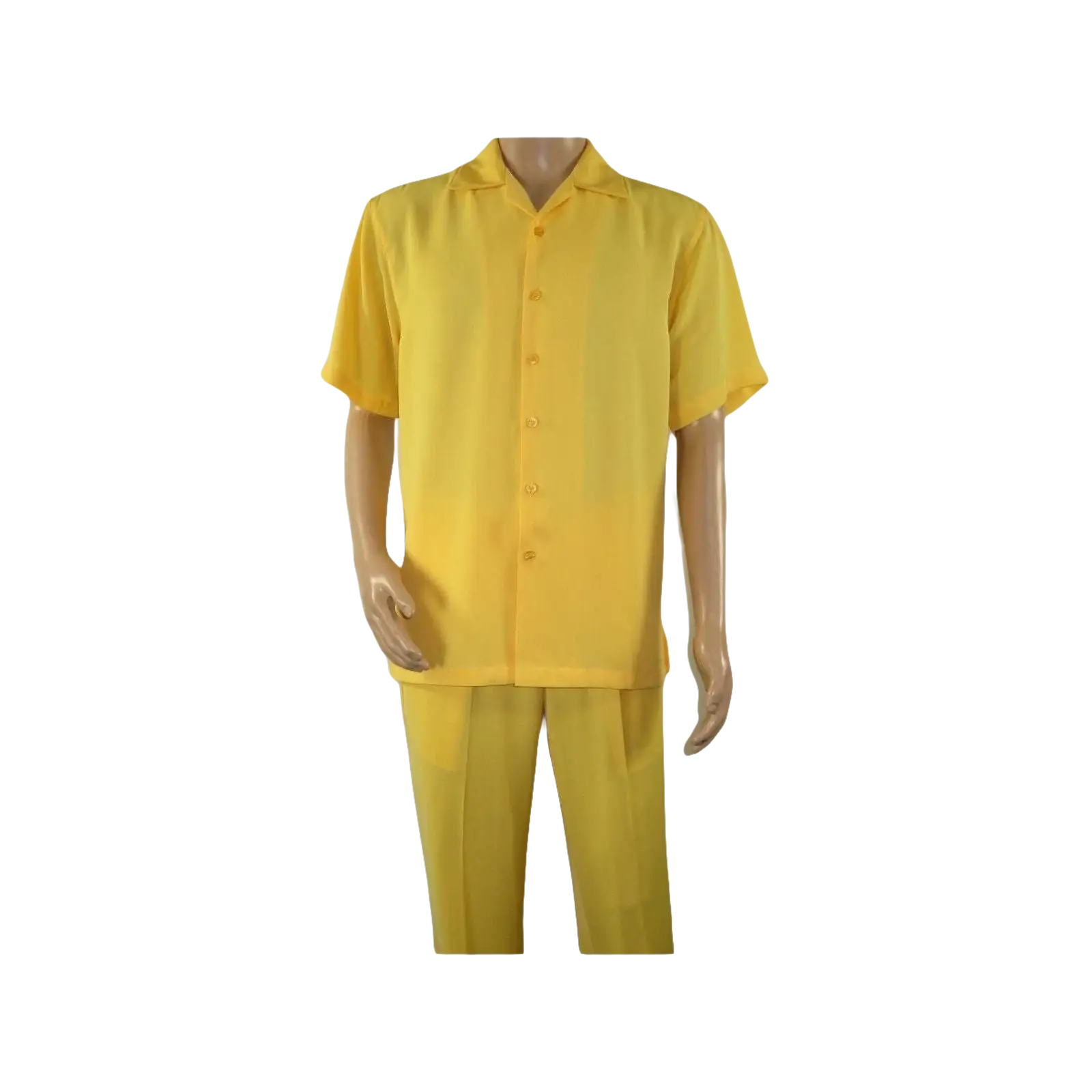 Mens INSERCH 2pc Walking Leisure Suit Shirt Pants Set Short Sleeves 9356 Banana - J.Valintin Men's Wear Legend - 94159