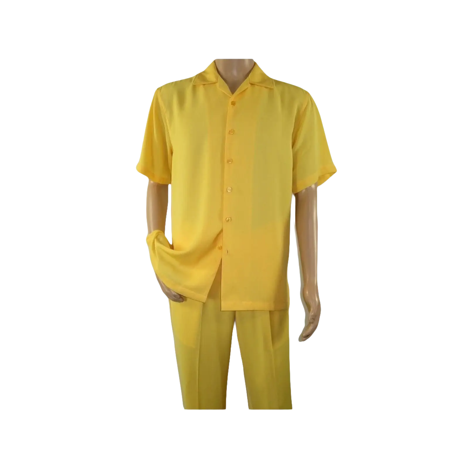 Mens INSERCH 2pc Walking Leisure Suit Shirt Pants Set Short Sleeves 9356 Banana - J.Valintin Men's Wear Legend - 94159