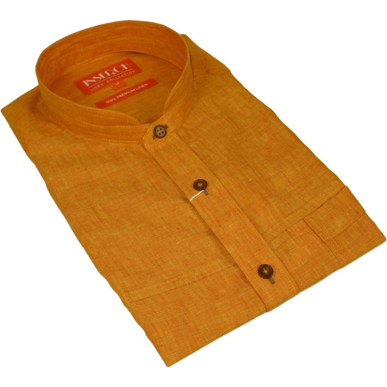Mens INSERCH linen Shirt Banded Chinese Collar Sleeves - Less SS719 Sunburst - J.Valintin Men's Wear Legend - SS719 - 191 - M