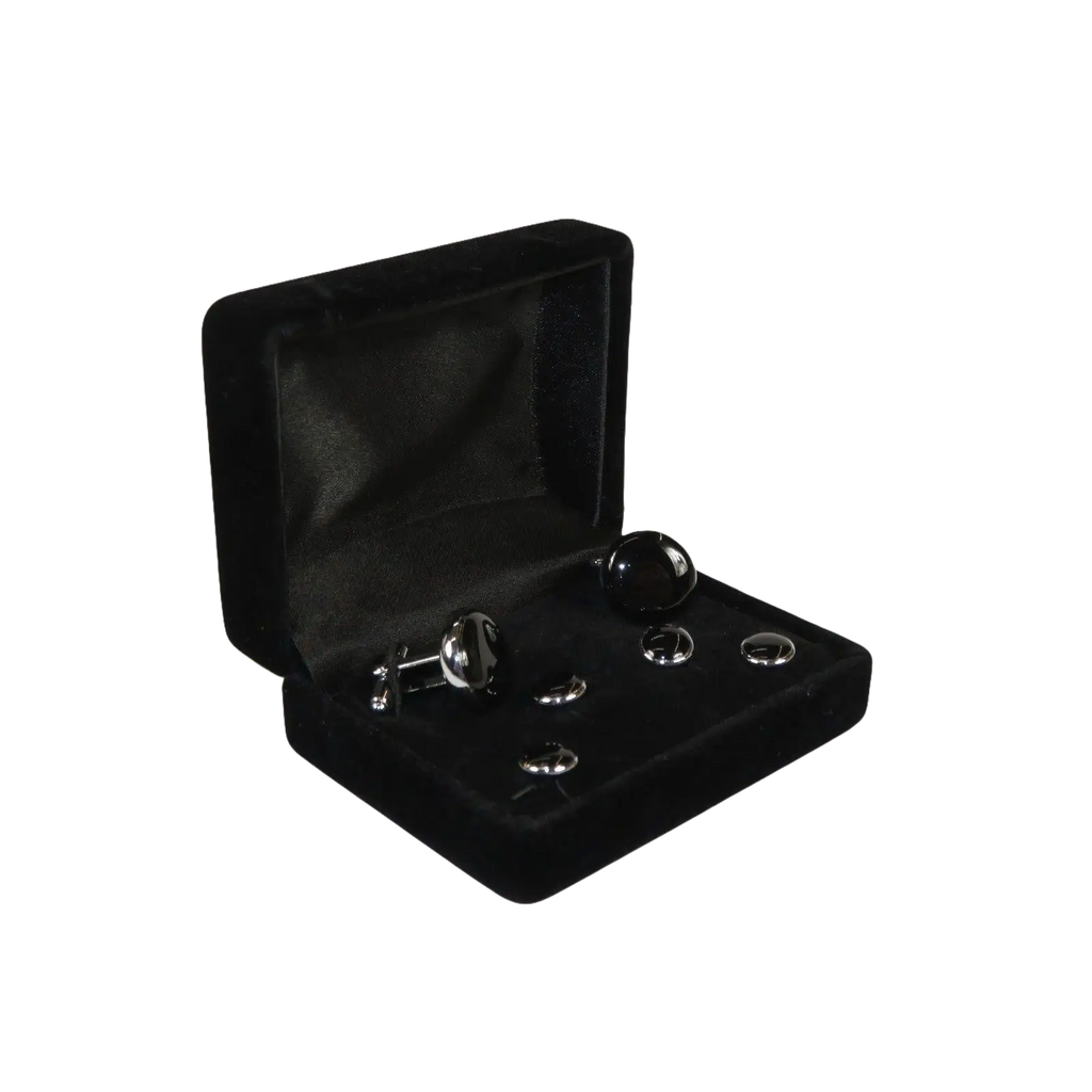 Men's J.Valintin Tuxedo Shirt Cufflinks Stud Set Black Silver 92565 - J.Valintin Men's Wear Legend - 92565