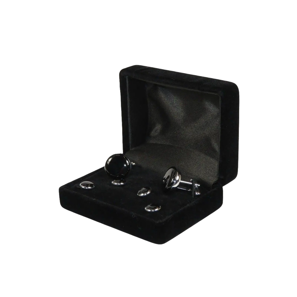 Men's J.Valintin Tuxedo Shirt Cufflinks Stud Set Black Silver 92565 - J.Valintin Men's Wear Legend - 92565