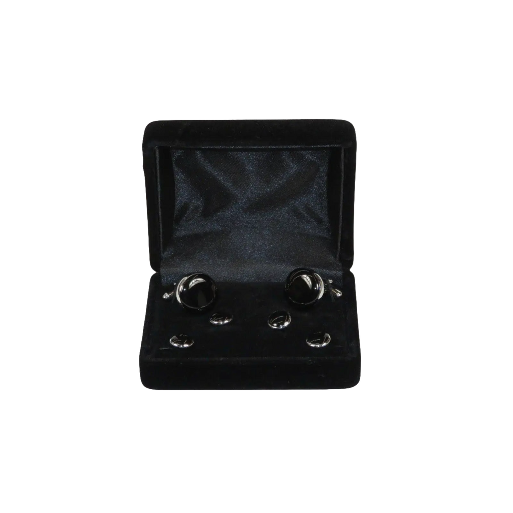 Men's J.Valintin Tuxedo Shirt Cufflinks Stud Set Black Silver 92565 - J.Valintin Men's Wear Legend - 92565
