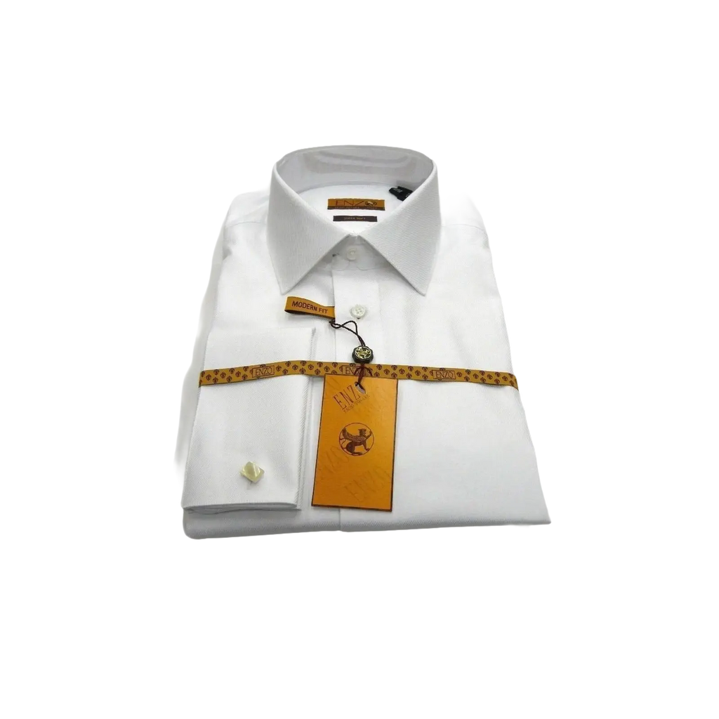 Mens long sleeves Cotton Shirt French Cuffs Wrinkle Resistance ENZO 61102 White - J.Valintin Men's Wear Legend - 389