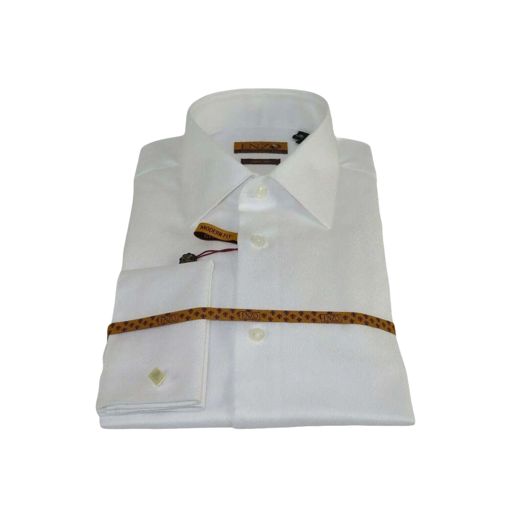 Mens long sleeves Cotton Shirt French Cuffs Wrinkle Resistance ENZO 61102 White - J.Valintin Men's Wear Legend - 389