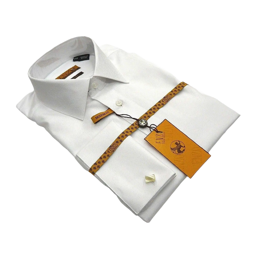 Mens long sleeves Cotton Shirt French Cuffs Wrinkle Resistance ENZO 61102 White - J.Valintin Men's Wear Legend - 389