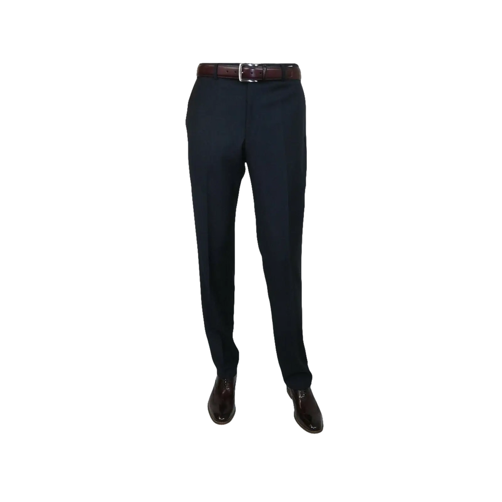 Men's MANTONI Flat Front Pants 100% Wool Super 140's Classic Fit 40901 Navy Blue - J.Valintin Men's Wear Legend - 10375