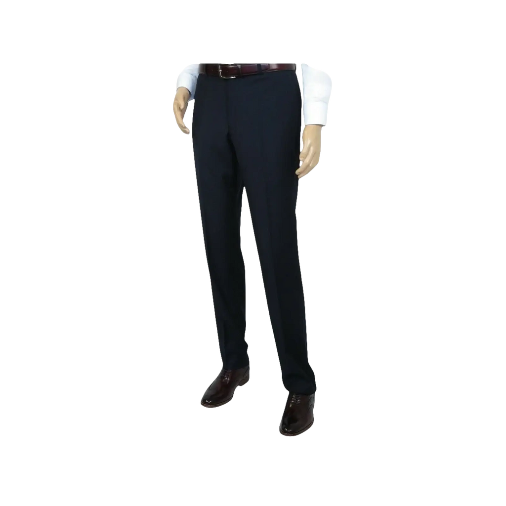 Men's MANTONI Flat Front Pants 100% Wool Super 140's Classic Fit 40901 Navy Blue - J.Valintin Men's Wear Legend - 10375