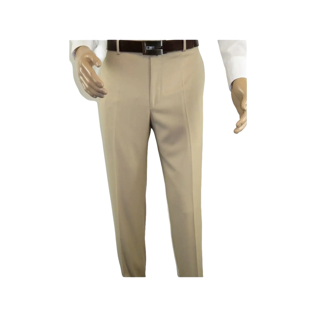 Mens MANTONI Flat Front Pants All Wool Super 140's Classic Fit 40901 Beige - J.Valintin Men's Wear Legend - 19268