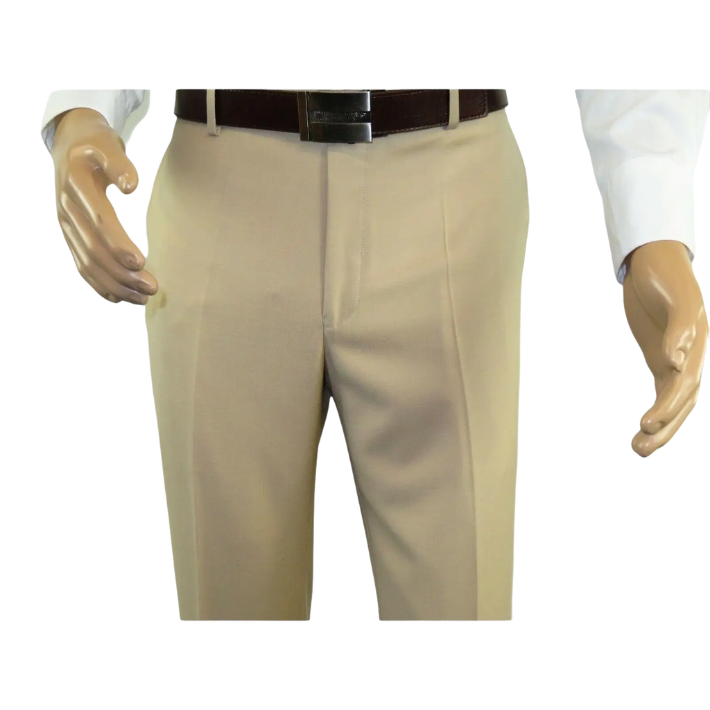 Mens MANTONI Flat Front Pants All Wool Super 140's Classic Fit 40901 Beige - J.Valintin Men's Wear Legend - 19268