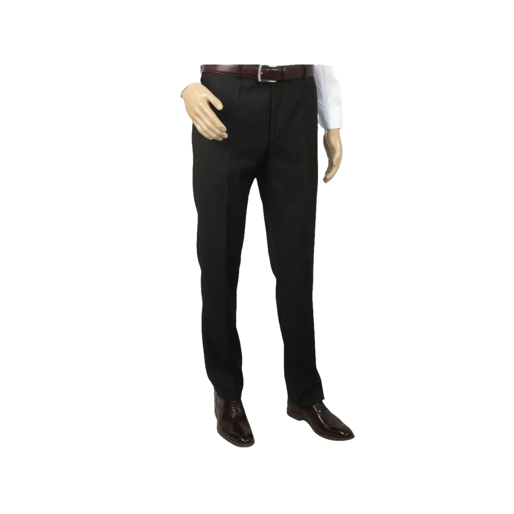 Men's Mantoni Flat Front Pants All Wool Super 140's Classic Fit 40901 Black - J.Valintin Men's Wear Legend - 9525