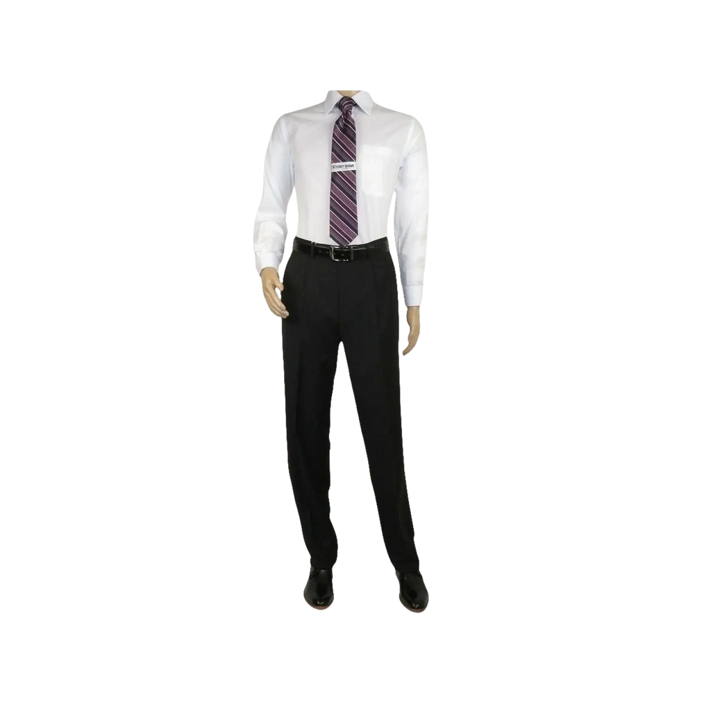 Men's MANTONI Pleated Dress Pants 100% Wool Super 140's Classic Fit 40901 Black - J.Valintin Men's Wear Legend - 9526