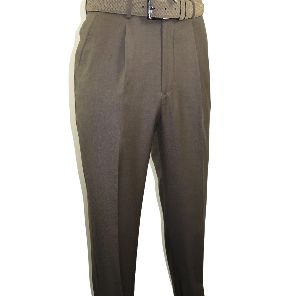 Mens MANTONI Pleated Dress Pants 100% Wool Super 140's Classic Fit 40901 Taupe - J.Valintin Men's Wear Legend - 19321