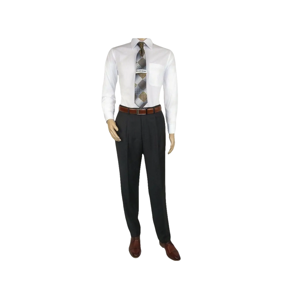 Men's MANTONI Pleated Pants 100% Wool Super 140's Classic Fit 46306 - 3 Charcoal - J.Valintin Men's Wear Legend - 8308