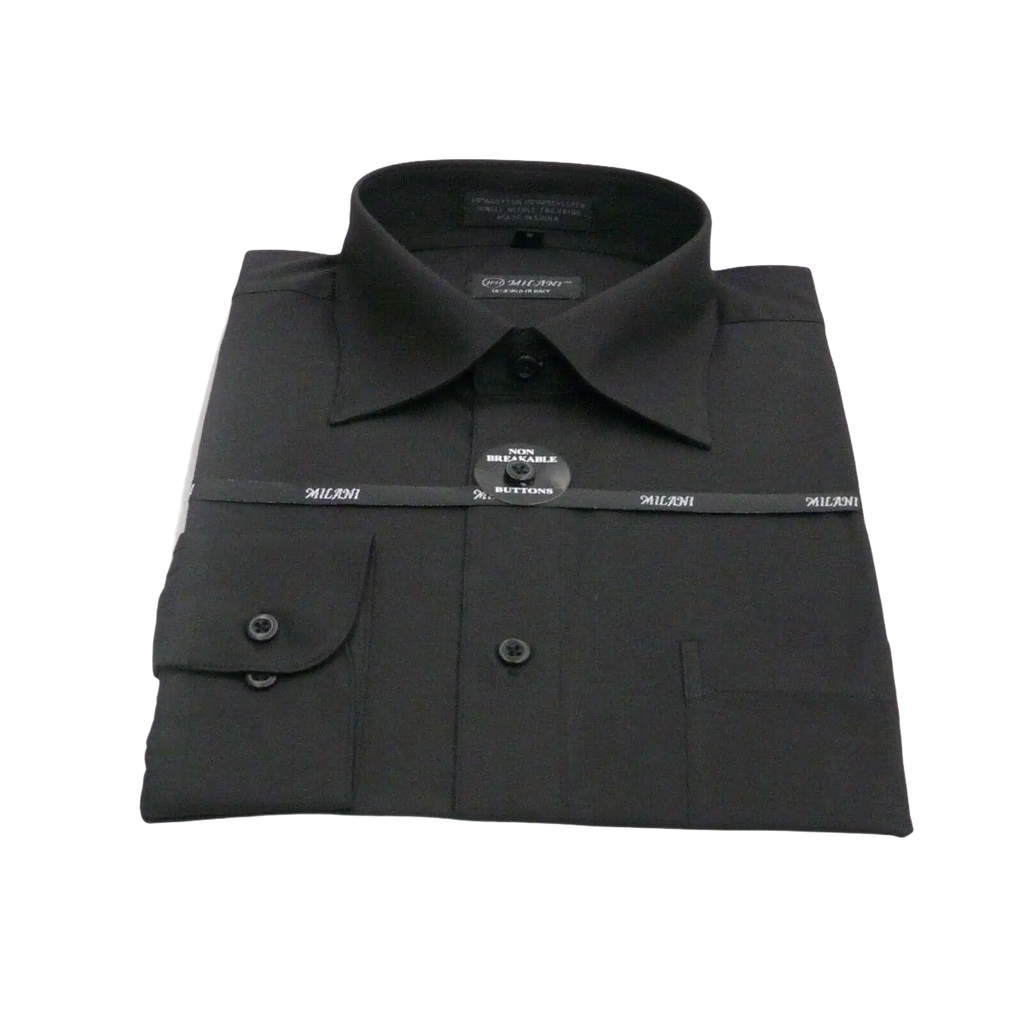 Mens Milani dress shirt soft cotton Blend easy wash business long sleeves Black - J.Valintin Men's Wear Legend - 5619