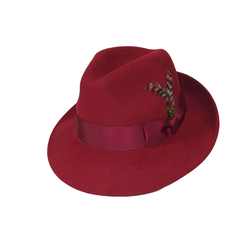 Men's Milani Wool Fedora Hat Soft Crushable Lined FD219 Red Wine - J.Valintin Men's Wear Legend - FD219 - Red - S