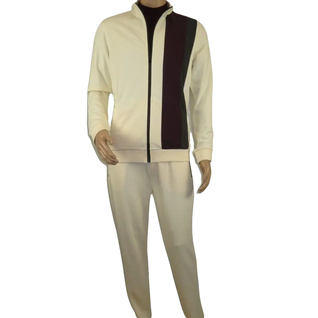 Men's Monte Carlo Turkey Jogging Suit 2pc Jump Set Stretchable 95061 Ivory Wine - J.Valintin Men's Wear Legend - 95061 - Ivory Wine - M