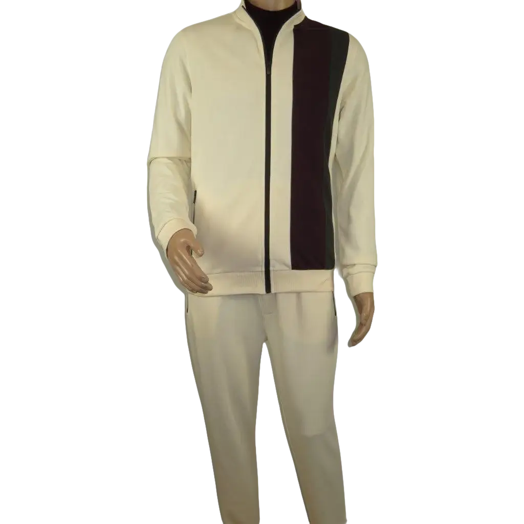 Men's Monte Carlo Turkey Jogging Suit 2pc Jump Set Stretchable 95061 Ivory Wine - J.Valintin Men's Wear Legend - 95061 - Ivory Wine - M