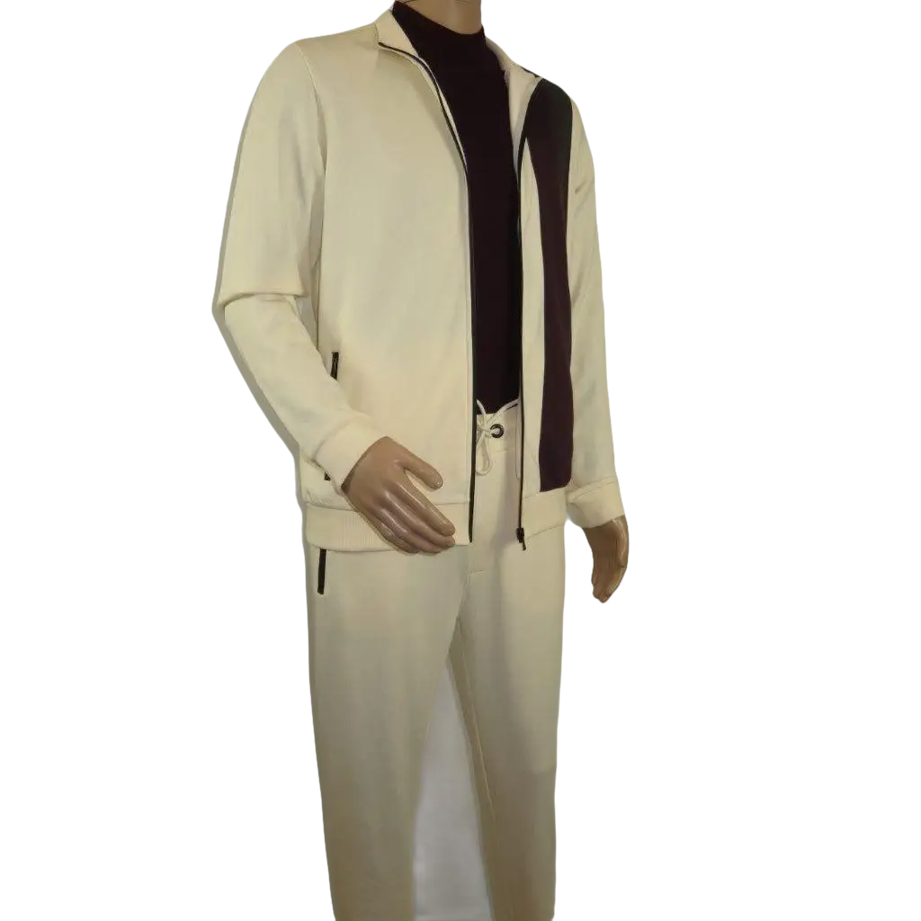 Men's Monte Carlo Turkey Jogging Suit 2pc Jump Set Stretchable 95061 Ivory Wine - J.Valintin Men's Wear Legend - 95061 - Ivory Wine - M