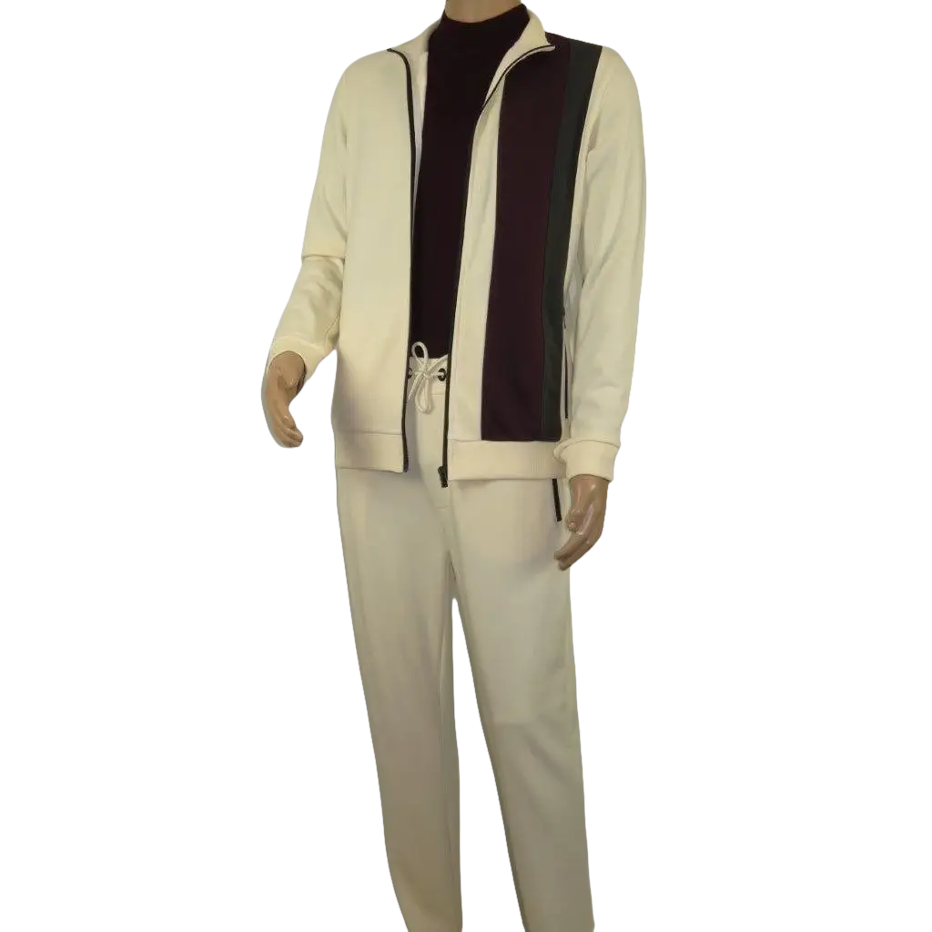 Men's Monte Carlo Turkey Jogging Suit 2pc Jump Set Stretchable 95061 Ivory Wine - J.Valintin Men's Wear Legend - 95061 - Ivory Wine - M