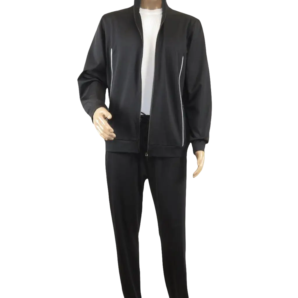 Men's Monte Carlo Turkey Jogging Suit 2pc Jump Set Stretchable 95164 Black - J.Valintin Men's Wear Legend - 95164 - Black - M