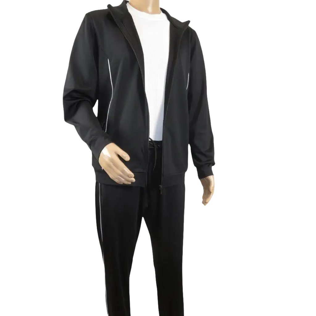 Men's Monte Carlo Turkey Jogging Suit 2pc Jump Set Stretchable 95164 Black - J.Valintin Men's Wear Legend - 95164 - Black - M