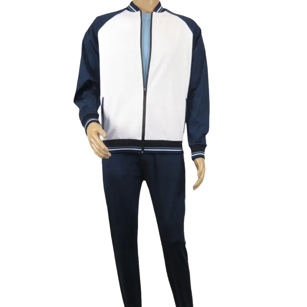 Men's Monte Carlo Turkey Jogging Suit 2pc Jump Set Stretchable 95192 Blue White - J.Valintin Men's Wear Legend - 95192 - Blue White - M