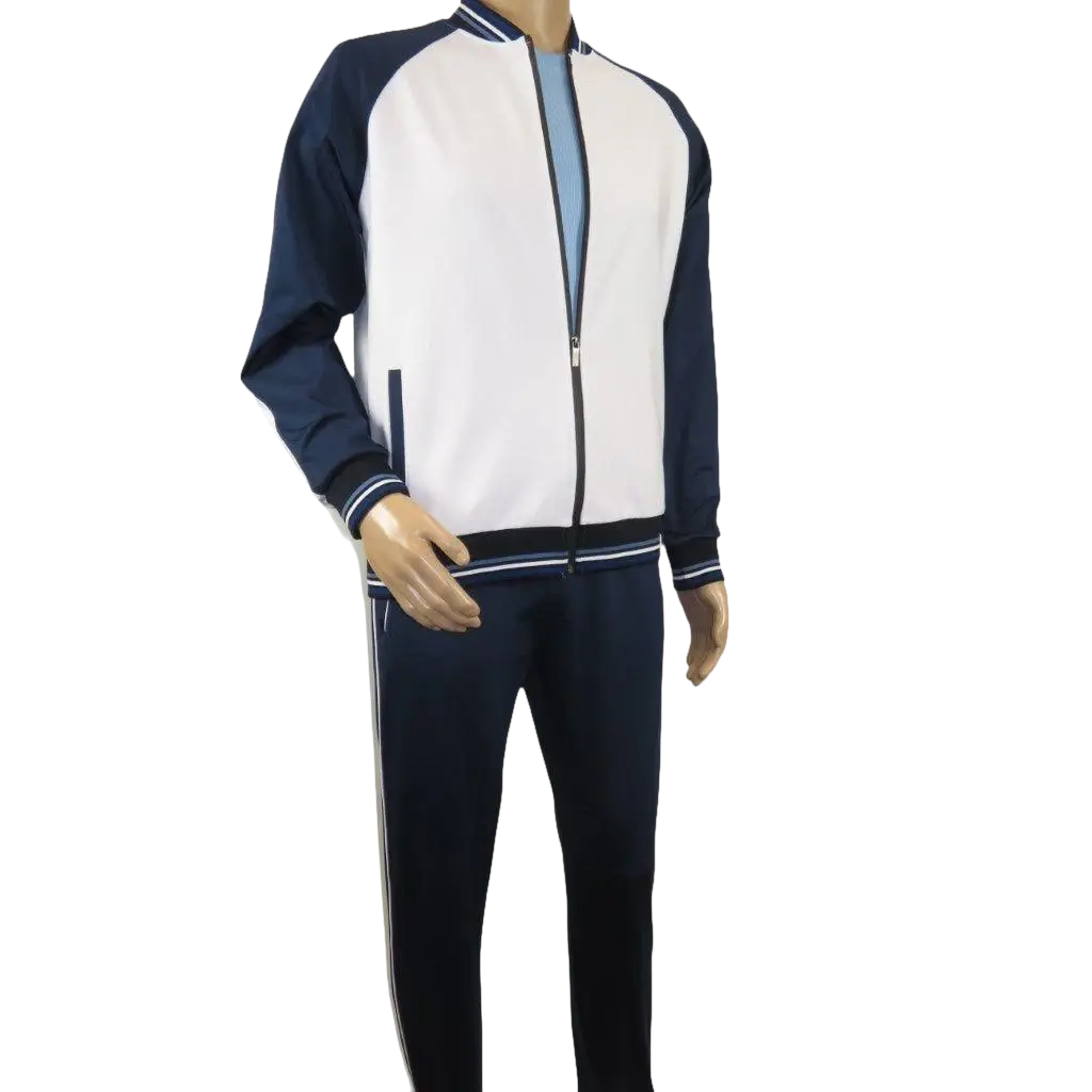 Men's Monte Carlo Turkey Jogging Suit 2pc Jump Set Stretchable 95192 Blue White - J.Valintin Men's Wear Legend - 95192 - Blue White - M