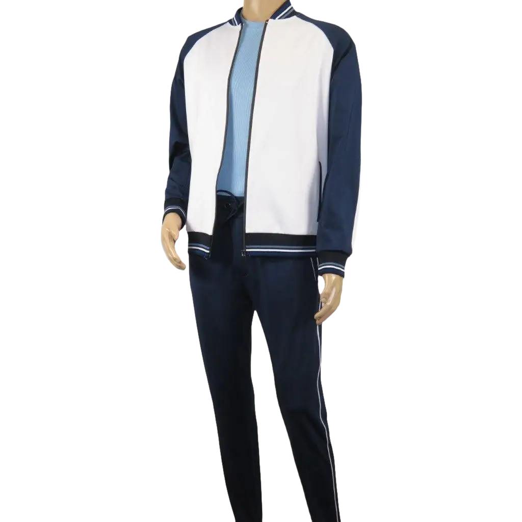 Men's Monte Carlo Turkey Jogging Suit 2pc Jump Set Stretchable 95192 Blue White - J.Valintin Men's Wear Legend - 95192 - Blue White - M