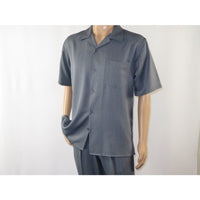 Mens MONTIQUE 2pc Walking Leisure Suit Matching Set Short Sleeves 696 Solid Gray - J.Valintin Men's Wear Legend - 95760