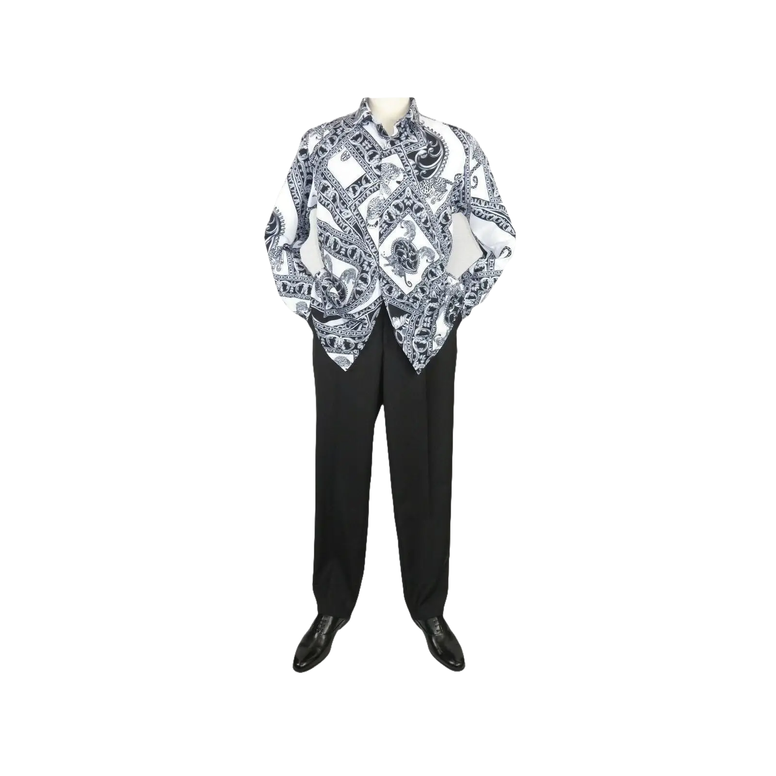 Mens Oscar Banks Turkey Shirt Satin Roman Lion Medusa European 6587 Black gray - J.Valintin Men's Wear Legend - 2960