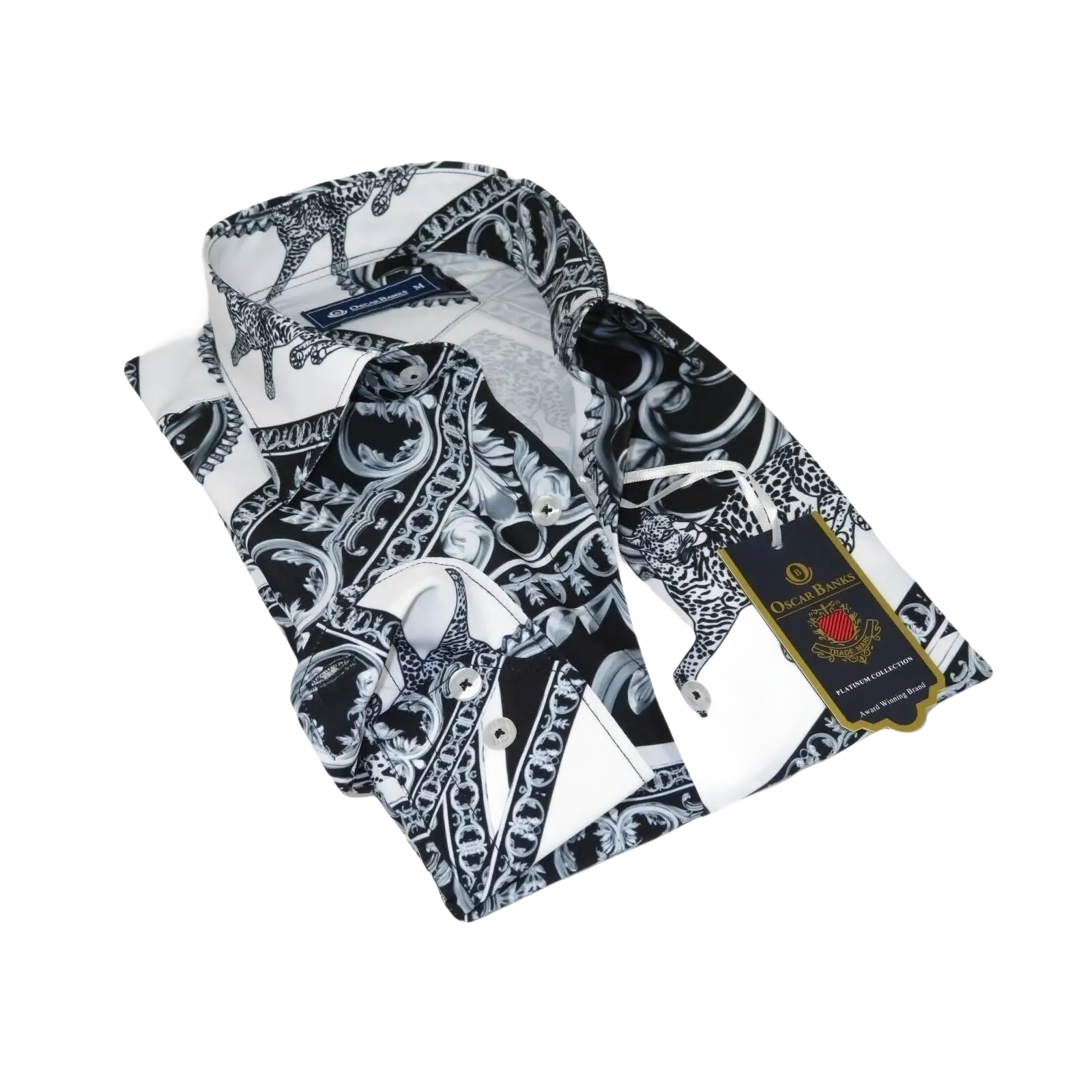 Mens Oscar Banks Turkey Shirt Satin Roman Lion Medusa European 6587 Black gray - J.Valintin Men's Wear Legend - 2960