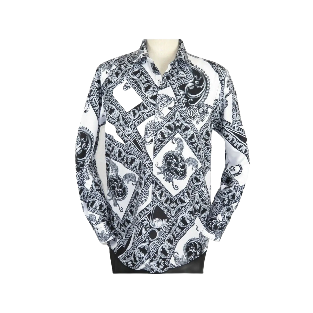 Mens Oscar Banks Turkey Shirt Satin Roman Lion Medusa European 6587 Black gray - J.Valintin Men's Wear Legend - 2960